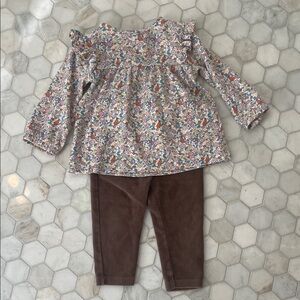 JoJo Maman Bebe Matching Set Long Sleeve Top and Brown Pants Set 12 Months